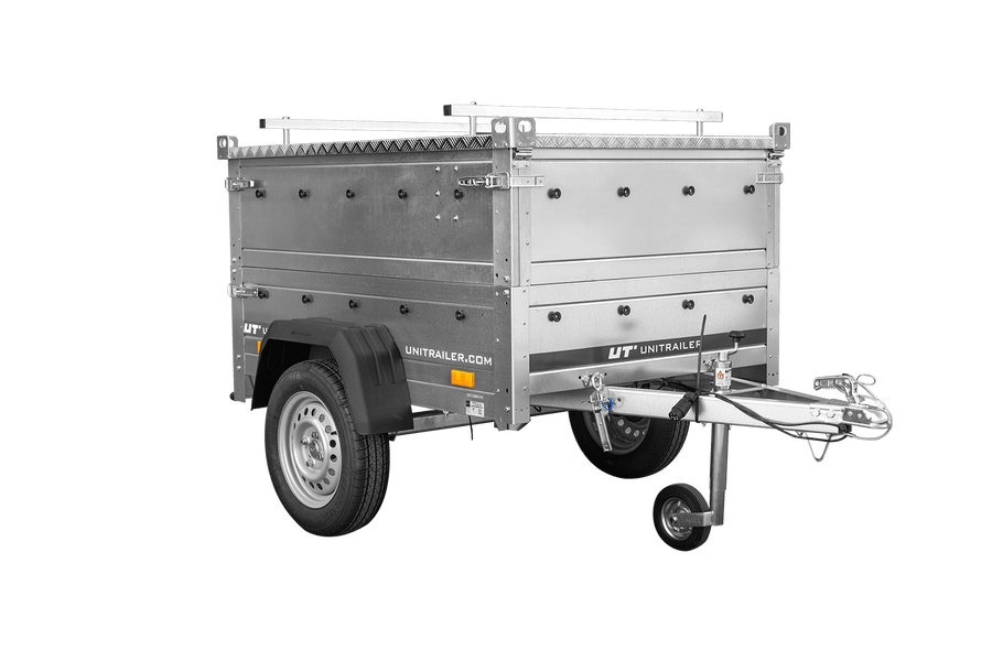 Remorque un essieu 150x106 UNITRAILER GARDEN 150 KIPP avec cÎtés, ridelles supplementaires et capot en aluminium