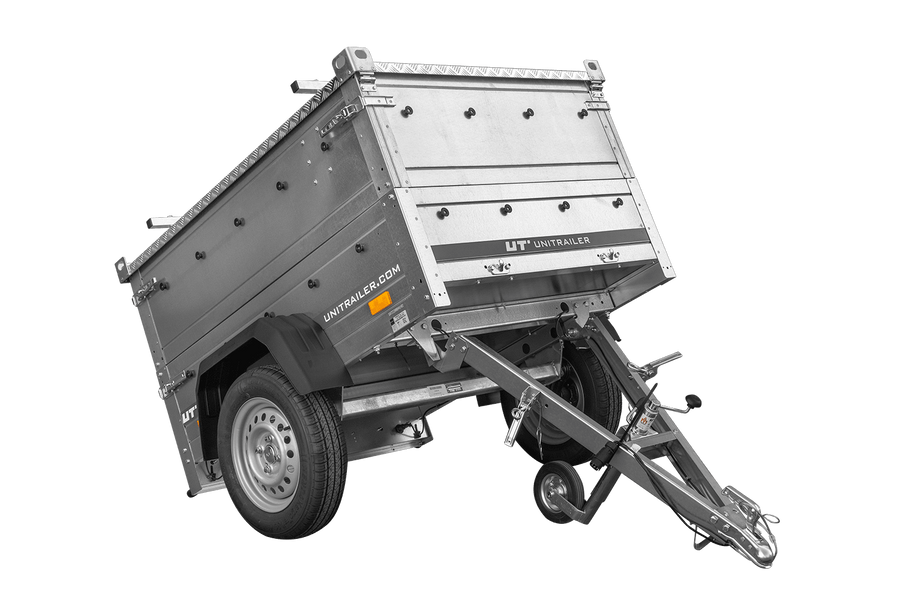 Remorque un essieu 150x106 UNITRAILER GARDEN 150 KIPP avec cÎtés, ridelles supplementaires et capot en aluminium