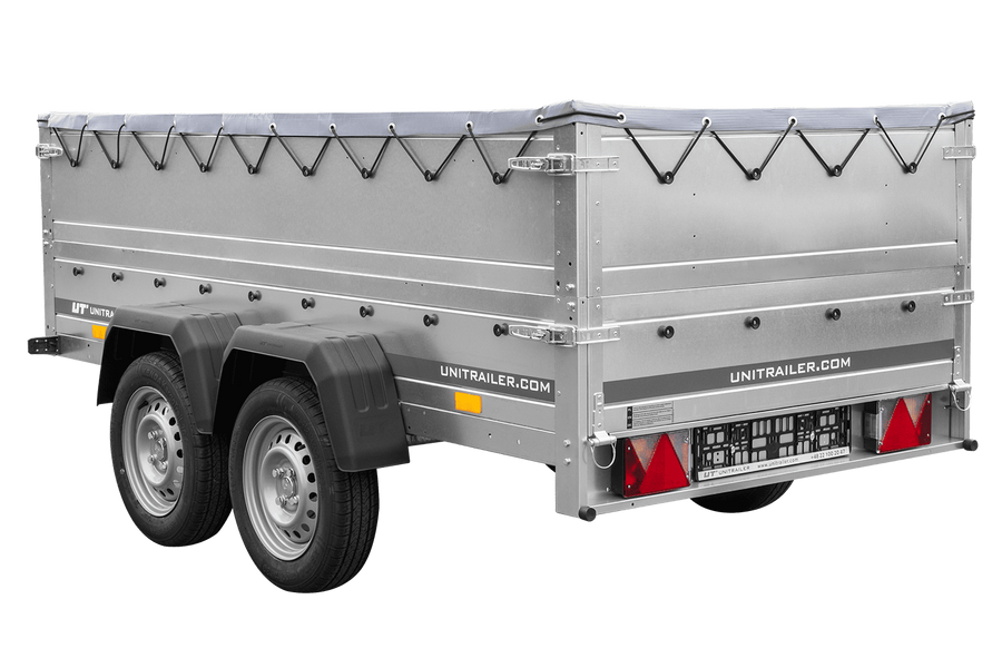 GARDEN TRAILER 264/2 KIPP remorque Ă deux essieux avec roue jockey, chĂąssis H-0, ridelles BIS et bĂąche plate grise